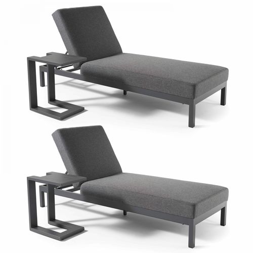 Oviala Set Van 2 Ligstoelen Met Grijze Aluminium Tafeltjes
